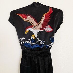LANEUS Black Eagle Embroidery Robe Dress Sz S